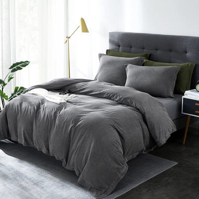Washed Duvet Cover Set With Flange