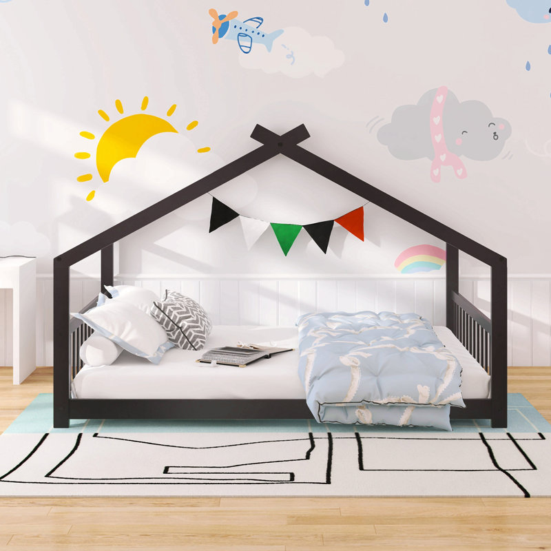 Lit double en bois pleine grandeur, espresso
