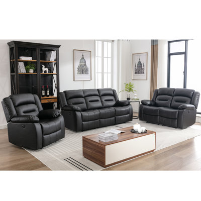 Denzer 3 - Piece Modern and Overstuffed Vegan Leather Power Reclining Living Room Set
