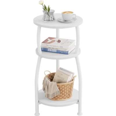 Petite table d'appoint ronde, table de bout mince à 3 niveaux pour petits espaces | Table de chevet compacte 11,8 po pour table basse, livres ou plantes décoratives, pour le salon, la chambre à coucher, le patio, blanc