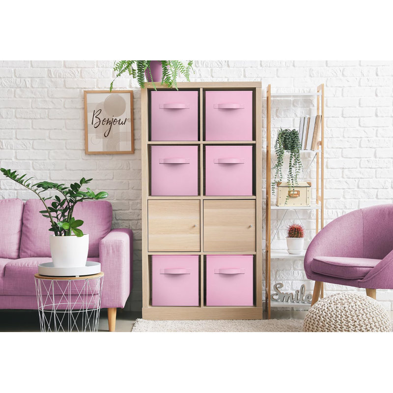11" Foldable Fabric Storage Cube Bins with Handles, Pastel Pink