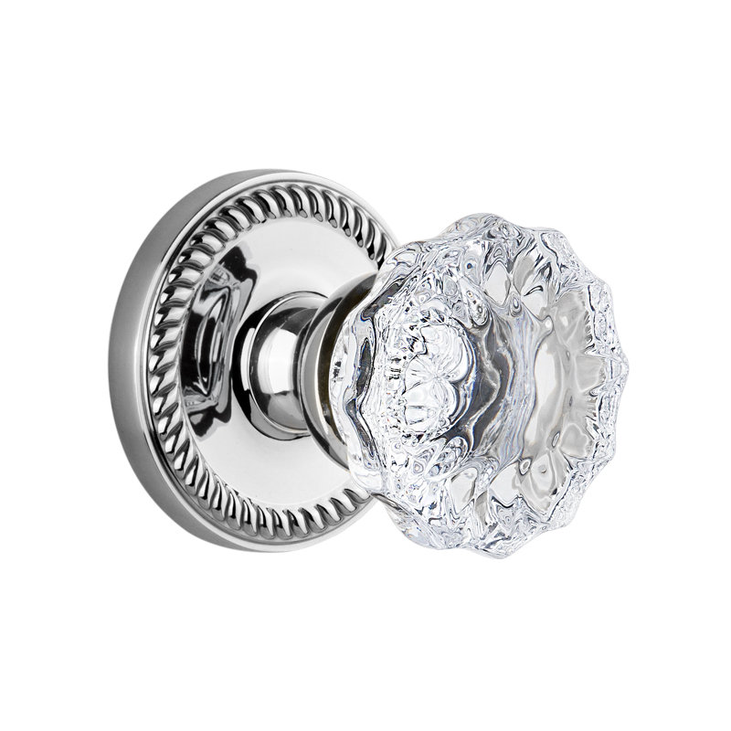 Grandeur Newport Rosette Passage with Fontainebleau Crystal Door Knob, Bright Chrome, 2 3/8"