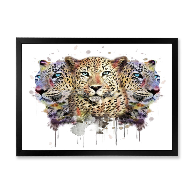 «Colorful Colorful Leopard Portrait», reproduction d'art sur toile, H 12 po x l 20 po x P 1 po, Toile avec cadre noir