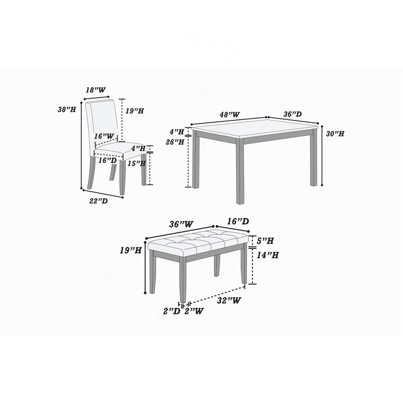 Ensemble de salle à manger 5 pièces avec chaises et banc en blanc