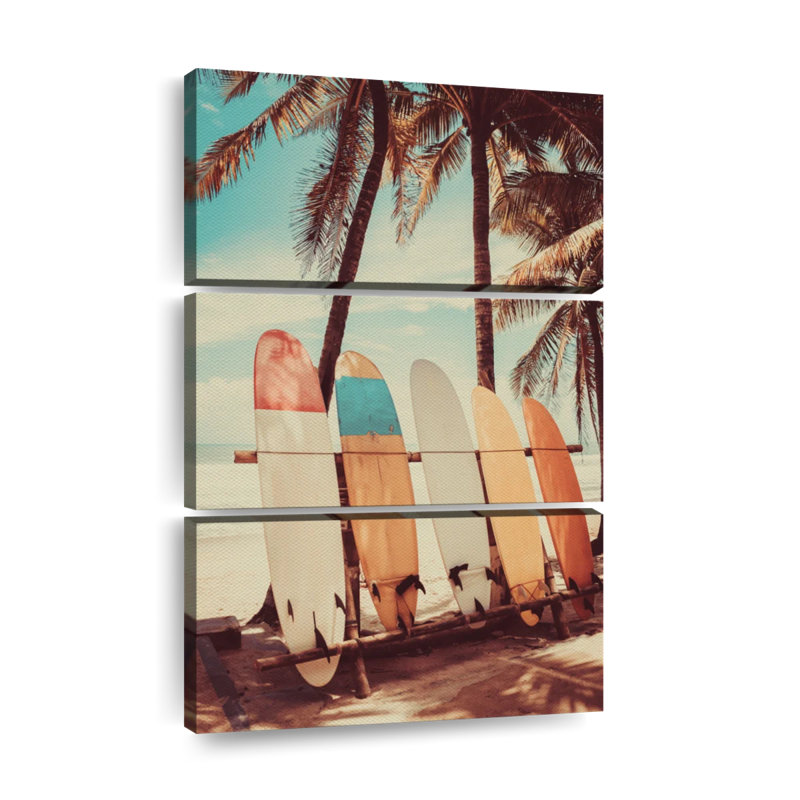 Planches de surf rétro - impression sur toile tendue 3 pièces, H 38 po x l 24 po x P 1,25 po