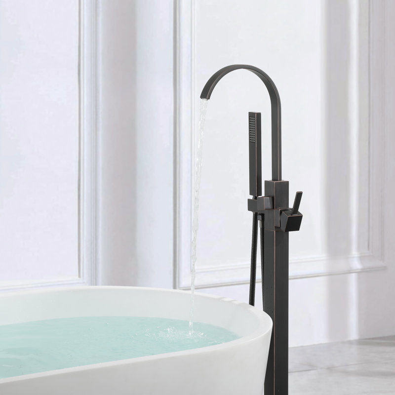 Single Handle Floor Mounted Freestanding Tub Filler with Diverter and Handheld Shower, Venetian Bronze