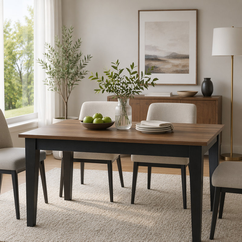 Grande table de cuisine extensible 106,3 pouces, Walnut/black