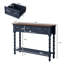Console 42 po avec 3 tiroirs et détails botaniques sculptés à la main, table d'appoint en bois avec rangement et pieds fuselés, bleu-130121025