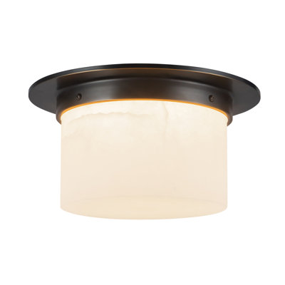 Mineral 11-in (6-in Height) Alabaster Cylinder Flush Mount with Urban Bronze Finish