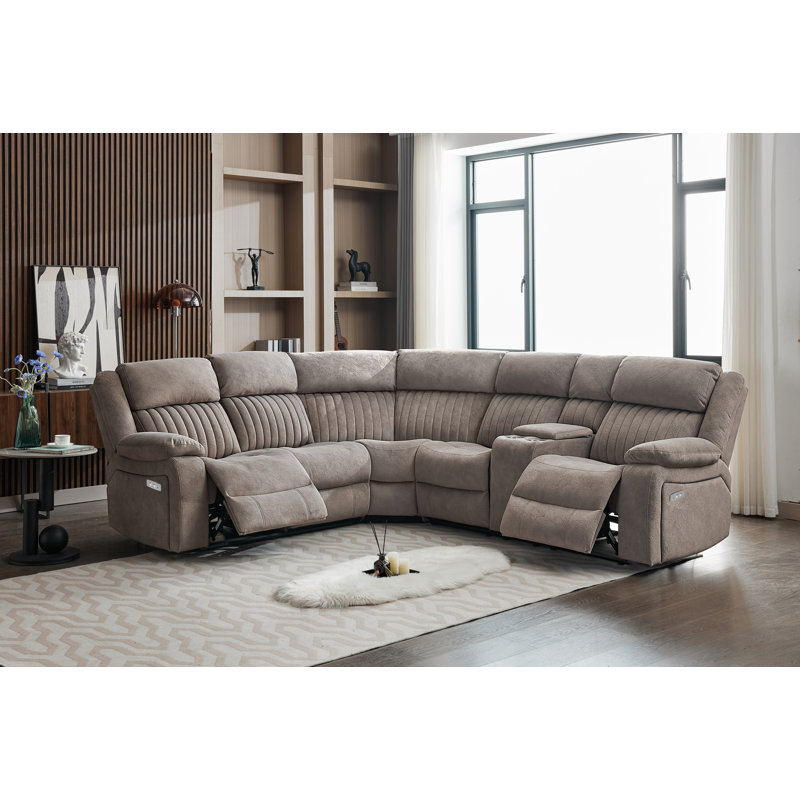 5 Seater Electric Reclining Corner Sectional, Beige