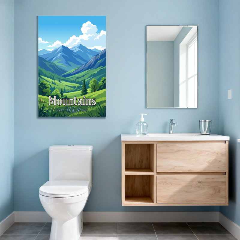 Paysages pittoresques et urbains avec montagnes vertes et vertes, H 30 po x l 20 po