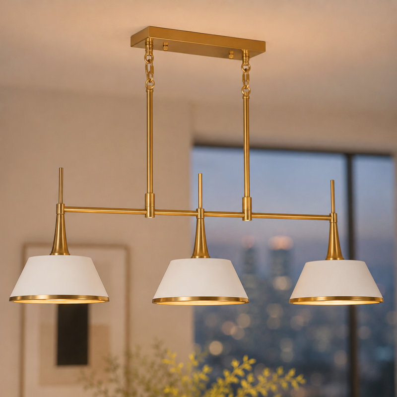 Suspension Nolia à 3 lumières, 87,6 cm (34,5 po) de largeur, à intensité variable, de forme conique linéaire.