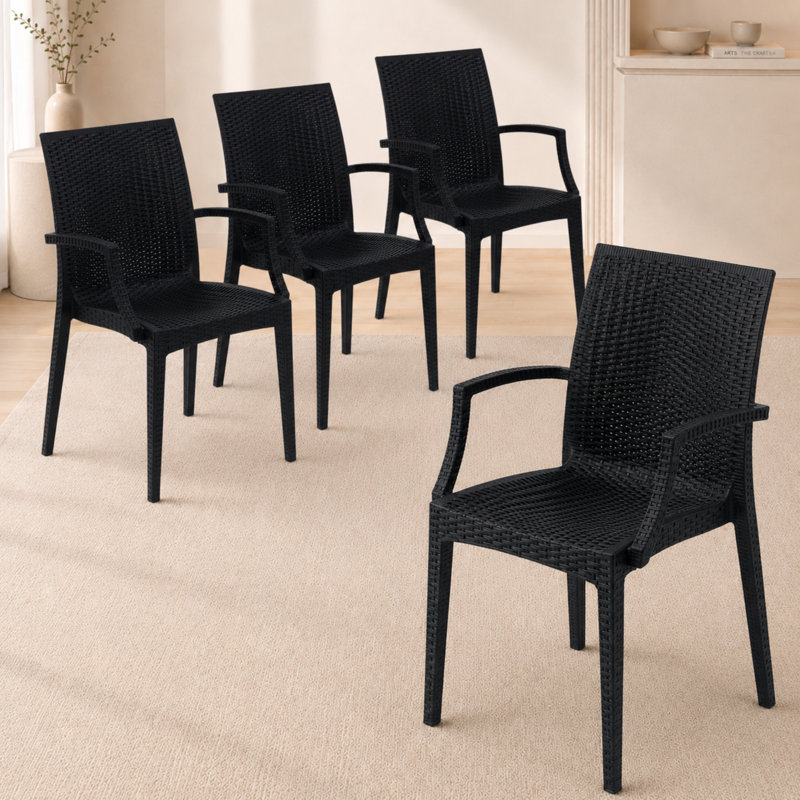 Fauteuil de patio empilable sans assemblage Mace - Chaise de salle à manger moderne en tissu toutes saisons imperméable et robuste