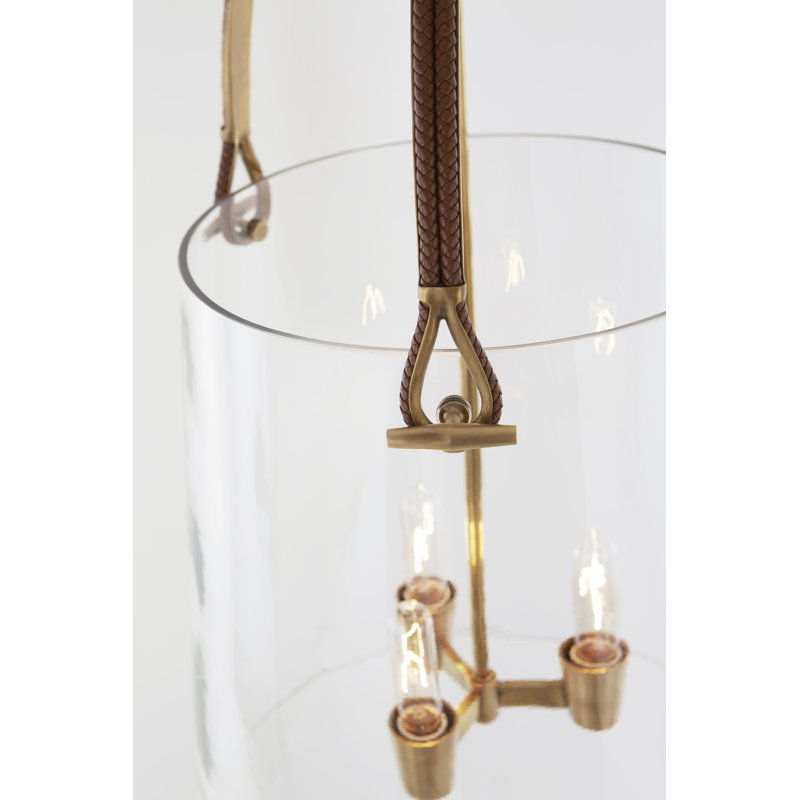 Julian 3 - Light Chandelier, 25.75" H x 14" W x 14" D, Natural Brass/Saddle Leather