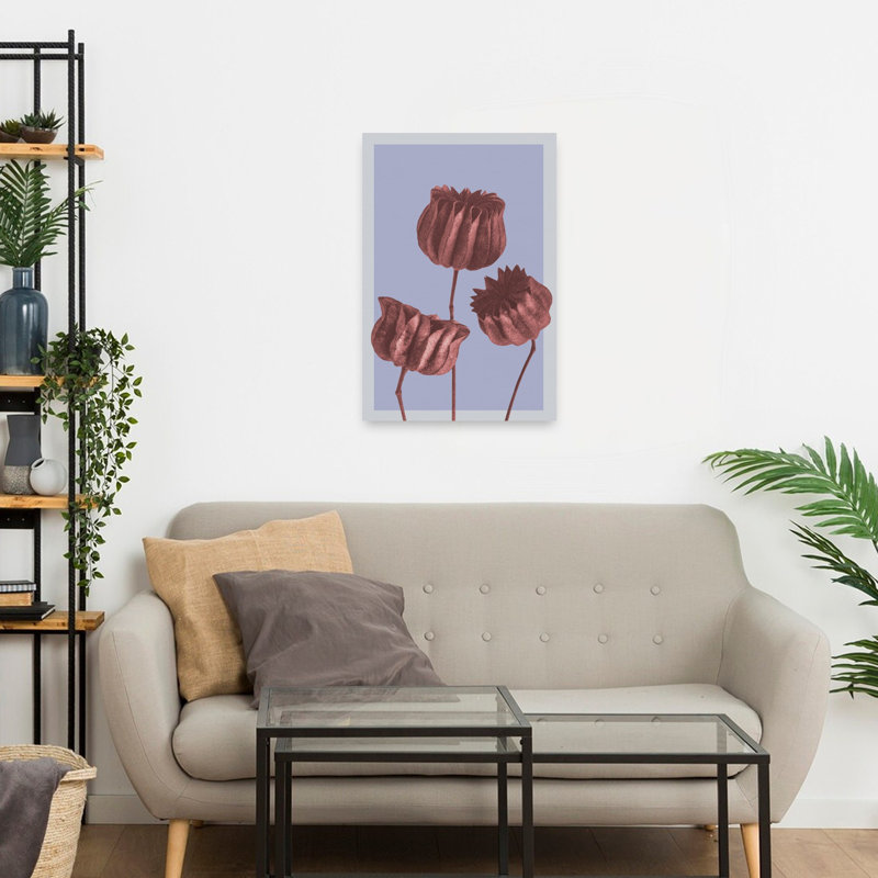 Art mural abstrait de fleurs de coquelicot botaniques abstraites minimalistes, 24" H x 16" W