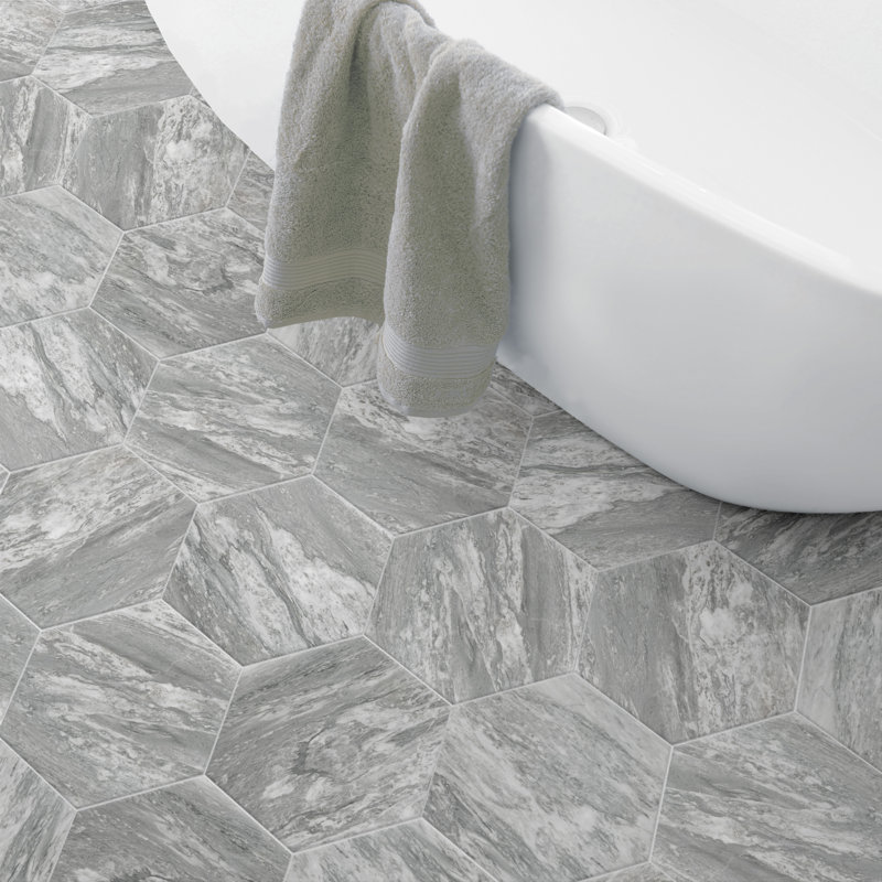Carreau de marbre et de mur en porcelaine 11 po x 13 po Marbilia Hex Bardiglio avec Biotech