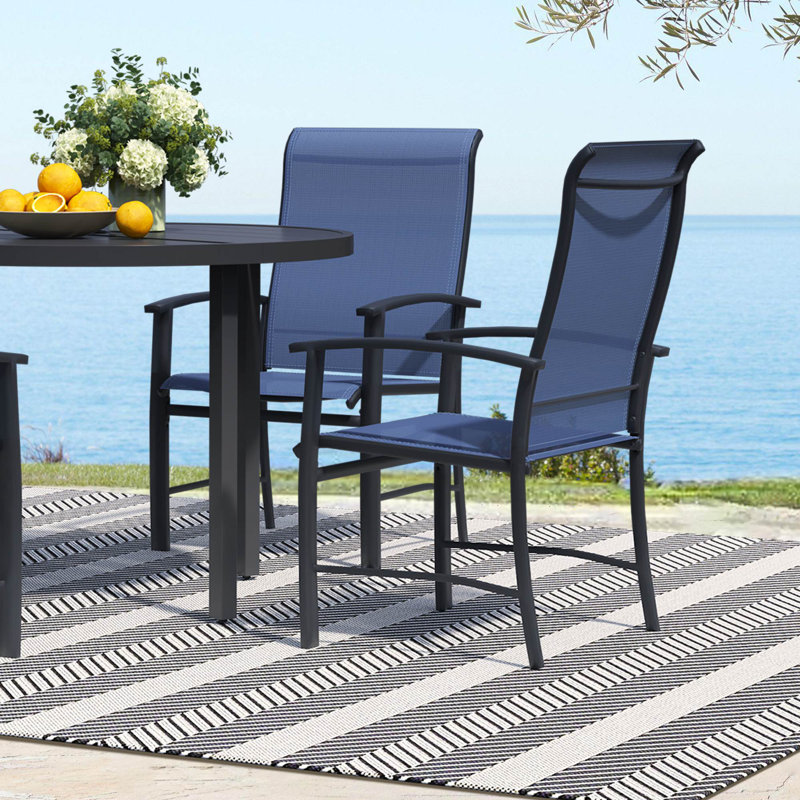 Ensemble de 2 chaises de patio extérieur en métal et polyester enduit de PVC toutes saisons - Conception ergonomique à haut dossier pour le jardin, la terrasse et le balcon
