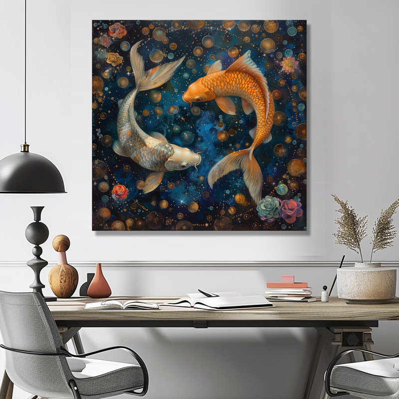 Décoration murale poisson bleu astrologie cosmique II - Astronomie Poissons, Métal métal, H 16 po x l 16 po
