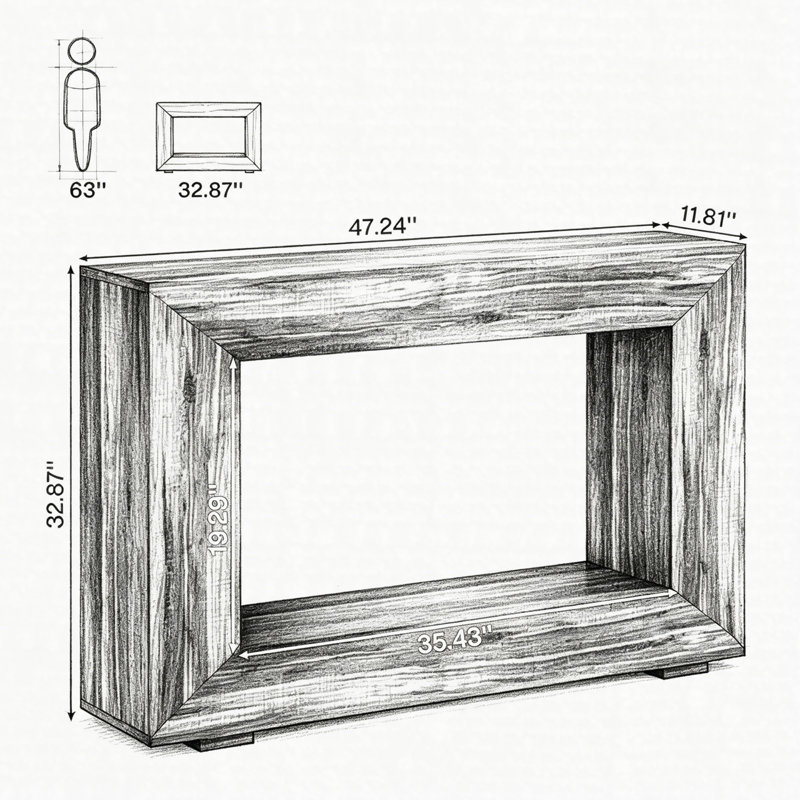 Console 47 po, table d'appoint de vestibule industrielle, canapé rustique pour le salon et l'entrée, Bois naturel
