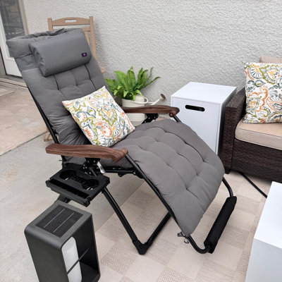 PURPLE LEAF Outdoor Reclining Chair Patio Zero Gravity Chaise Lounge Folding Chair With Removable Cushion Adjustable Headrest