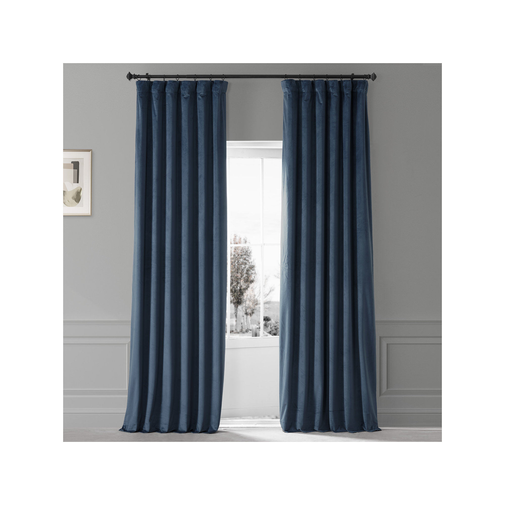 Loria Plush Velvet 100% Blackout Curtains For Bedroom, Living Room - Single Panel, 50" W x 108" L, Varsity Blue