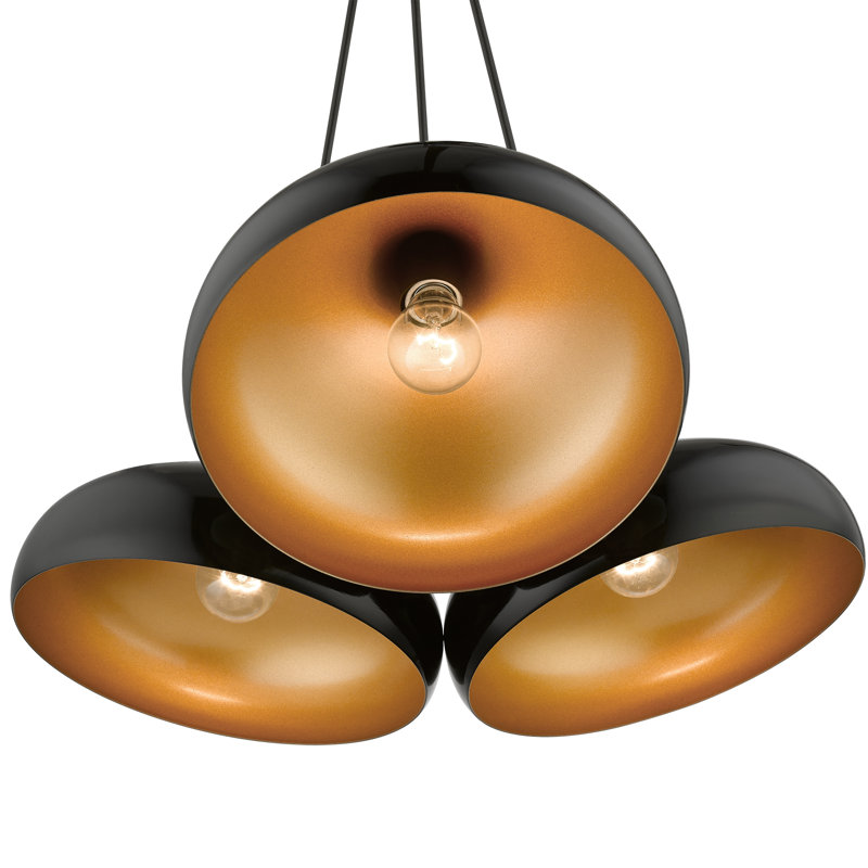 Luminaire suspendu grappe blanc brillant 3 lumières, Noir brillant