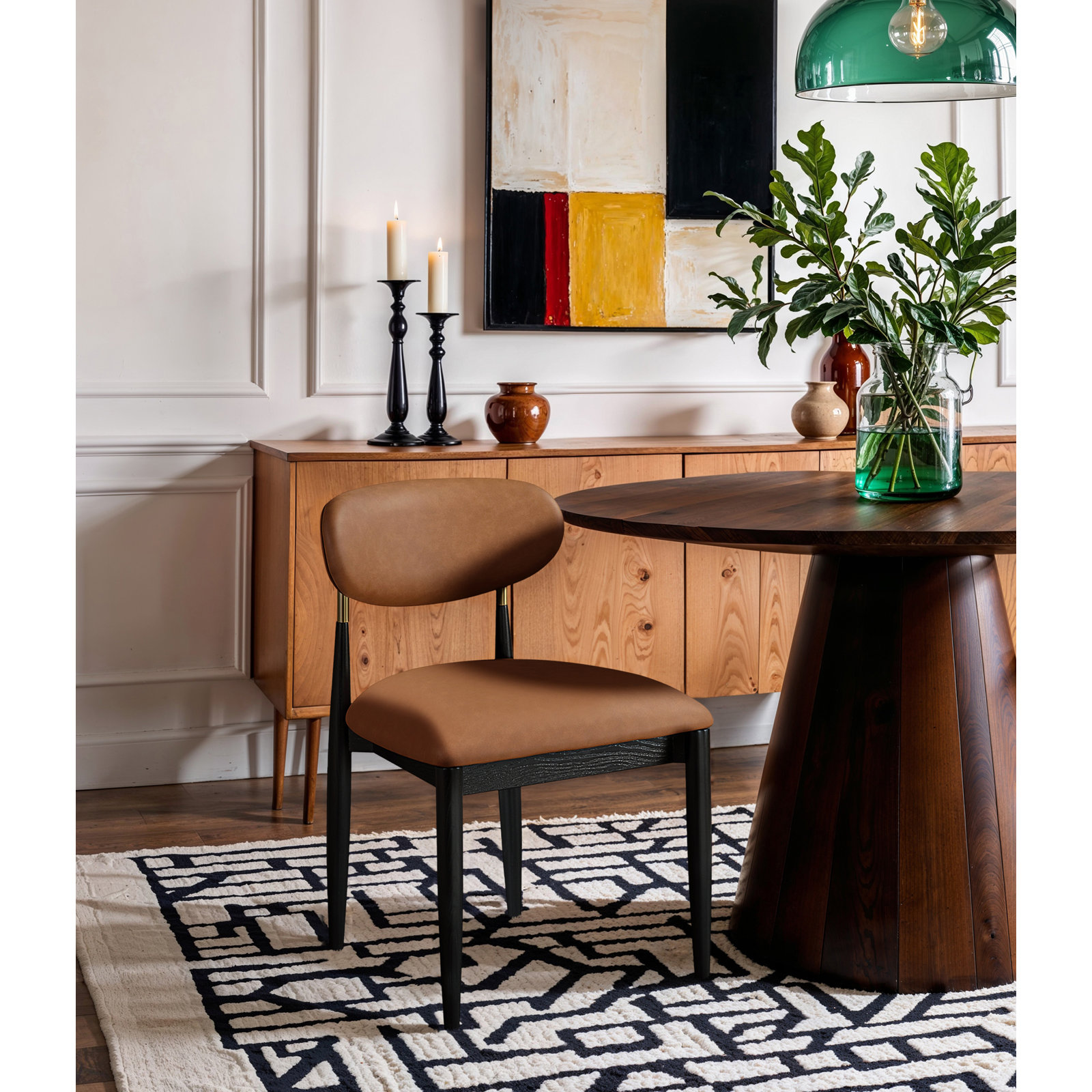Eligah Performance Upholstered Dining Side Chair, Olive, Stained Black / Brushed Brass