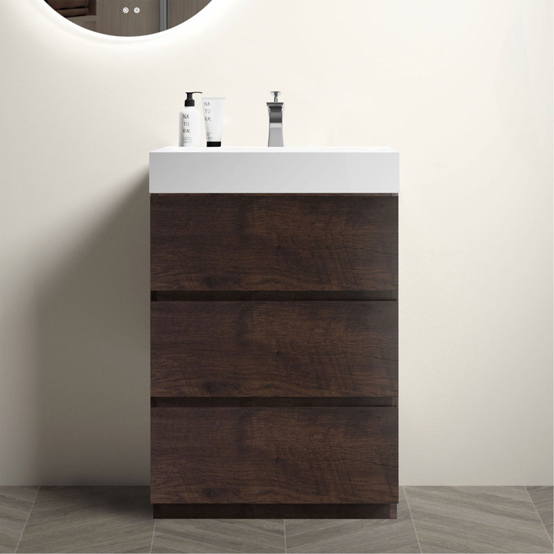 Meuble-lavabo autoportant en noyer de 24 po avec lavabo Alice, 24", Blanc