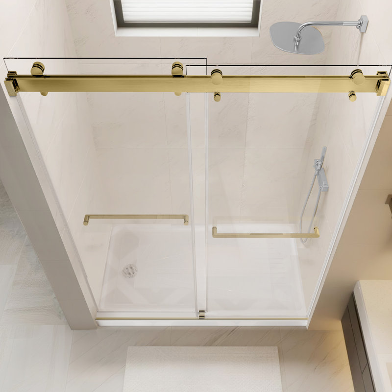 66"W x 76" H Sliding Shower Door,3/8"(10mm) Tempered Glass, Stainless Steel Track, Smooth Glide, Adjustable 4"Range, Left/Right Installation