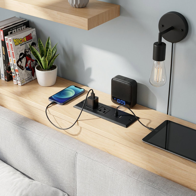 Multiprise encastrée avec 2 prises CA et 2 ports USB, station de charge encastrée pour bureau, prise de courant pour meuble encastré