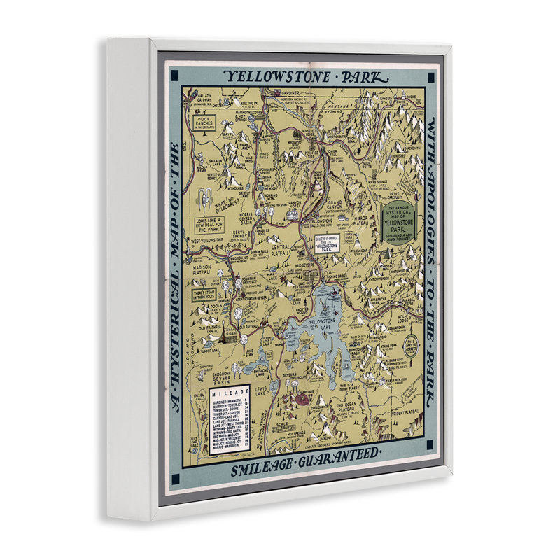 Art de la giclée encadrée noire rétro de la carte de Yellowstone par Stellar Design Studio, H 12 po x l 12 po