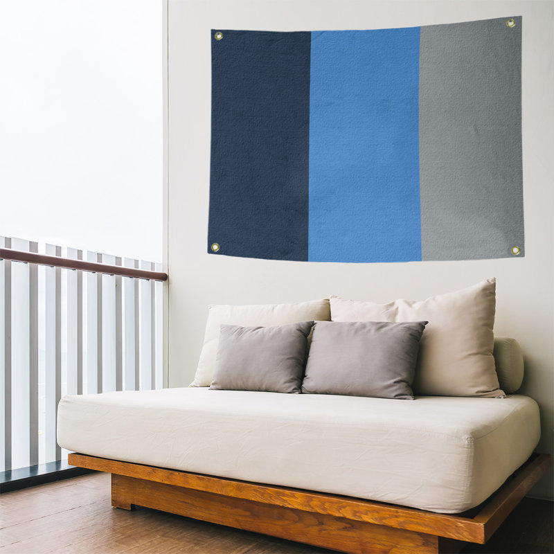 Tapisserie tennessee en polyester, H 50 po x l 59 po, Bleu marine / bleu / argent
