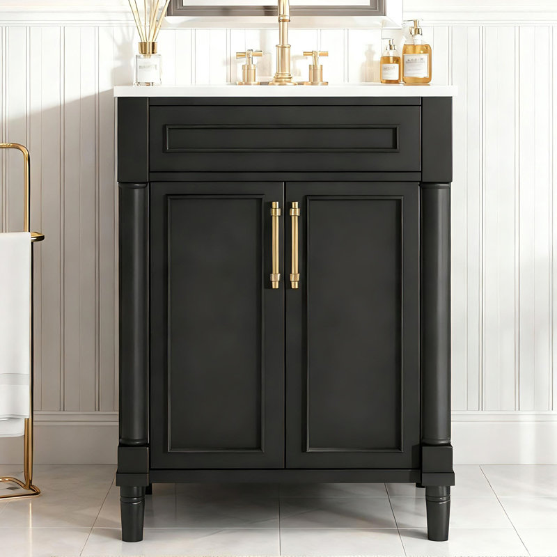 Meuble-lavabo simple 24 po avec lavabo, Noir