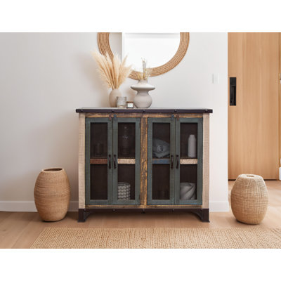 Dobby 48" Console With 4 Iron Mesh Door Panels & Middle Shelf