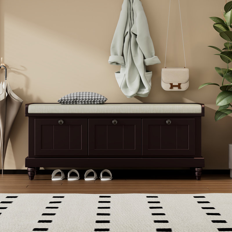 Humdan Fabric Upholstered Storage Bench, Espresso