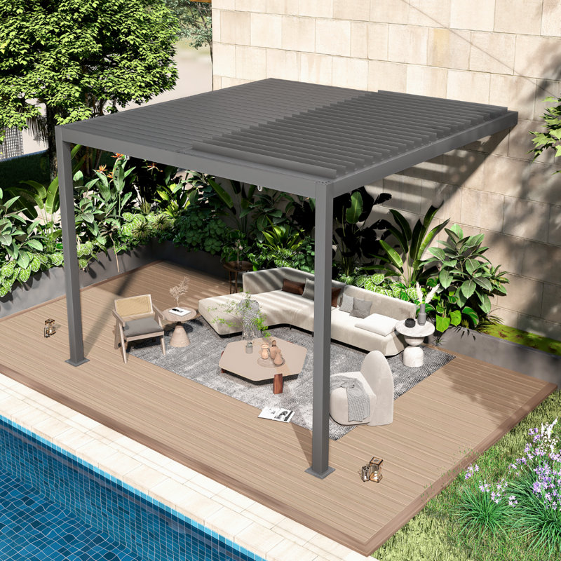 Pergola murale en aluminium avec toit à persiennes réglable 10 pi x 10 pi