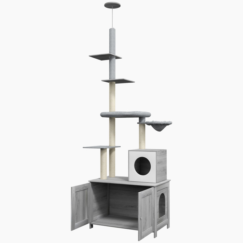 Gray Sisal 2-in-1 Cat Tree with Litter Box Enclosure