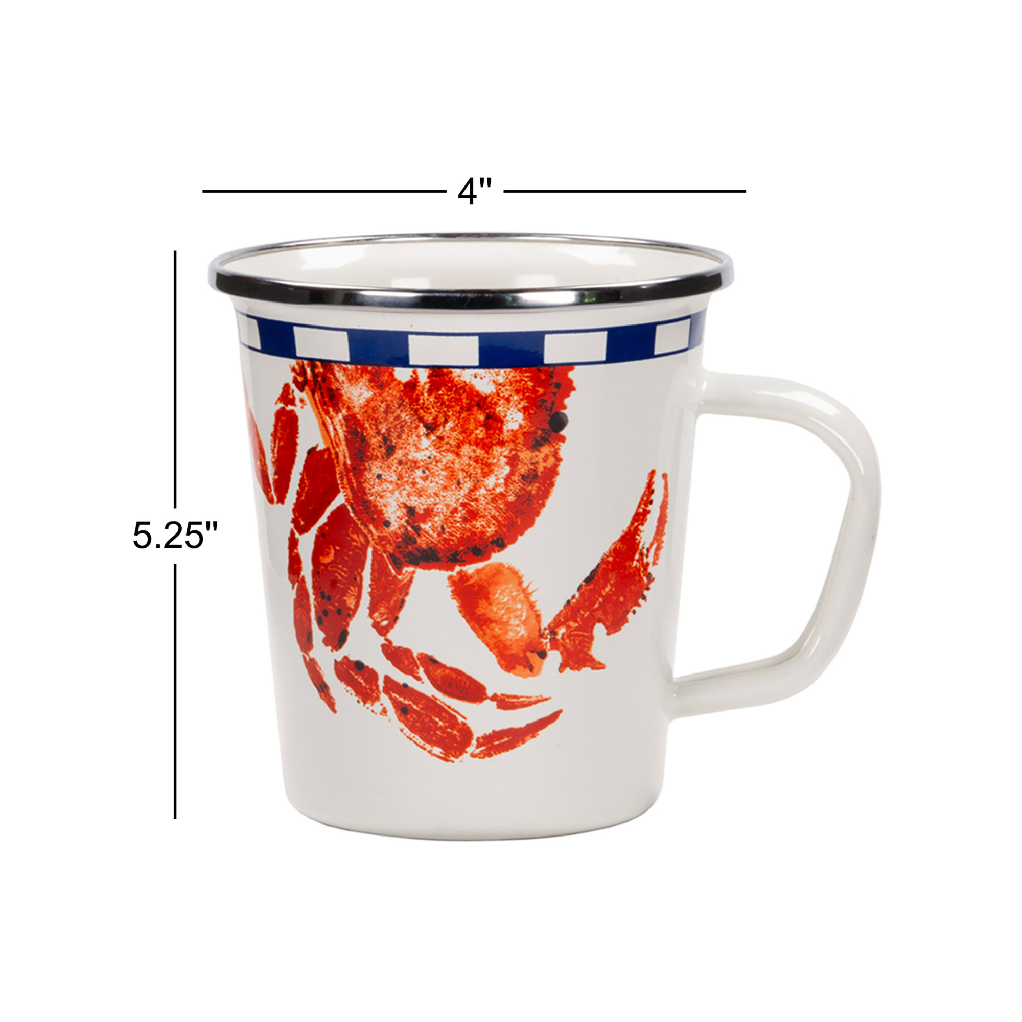 Golden Rabbit Enamelware Crab House 16 Oz. Latte Mugs, Set of 4