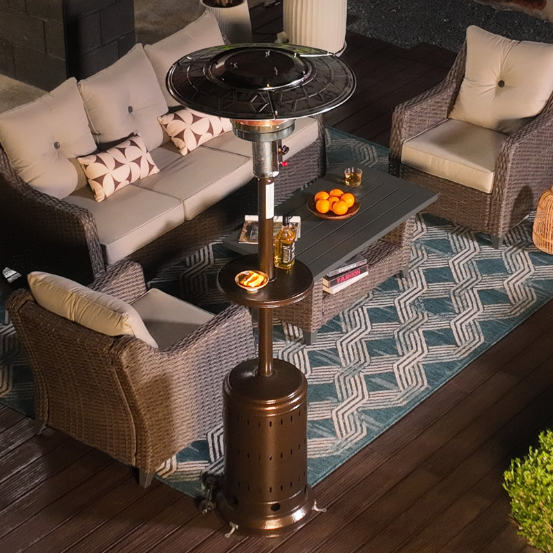 Outdoor Metal Propane Gas Patio Heater With Wheels And Drink Stand