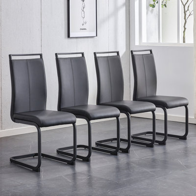 Modern Faux Leather High-Back Cantilever Dining Chairs with Top Handle