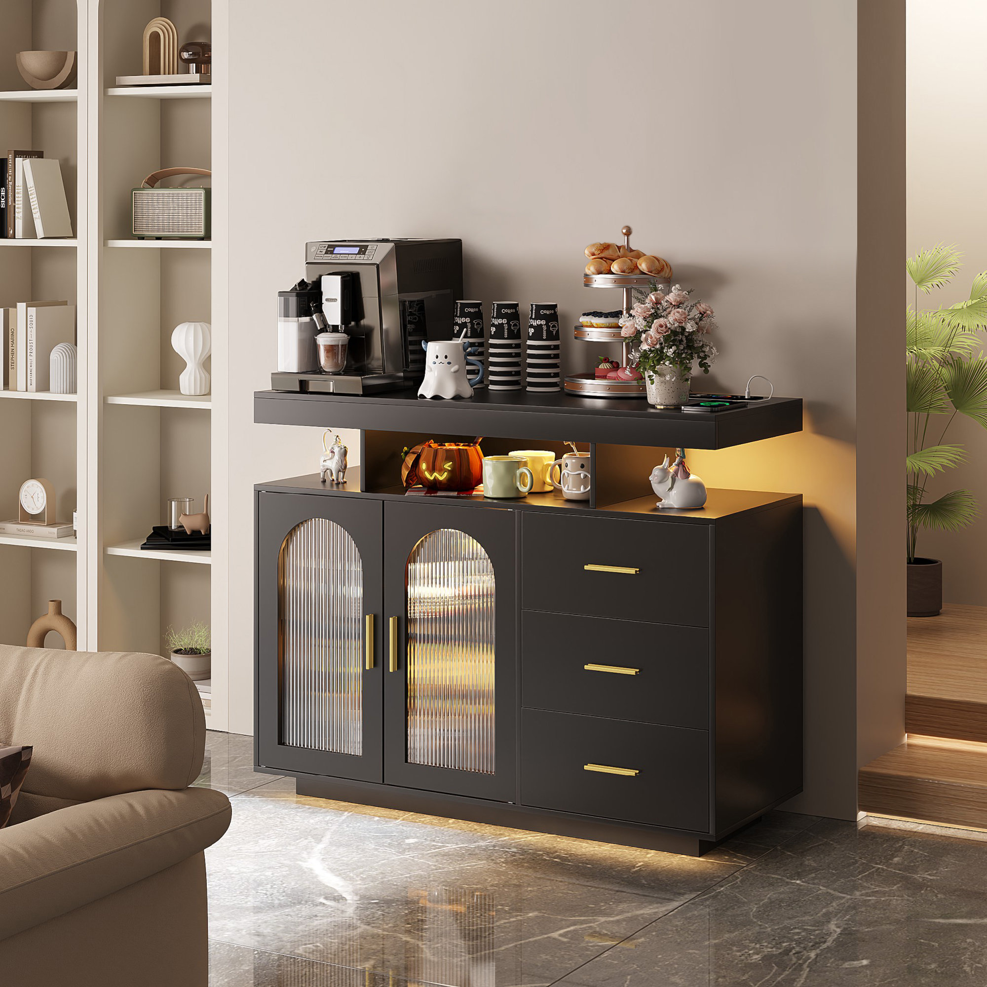 Winston Porter Katracy 39.37'' Sideboard Cabinet with RGB LED Lights, Wireless Charging, USB Ports & Motion Sensor & Reviews | Wayfair