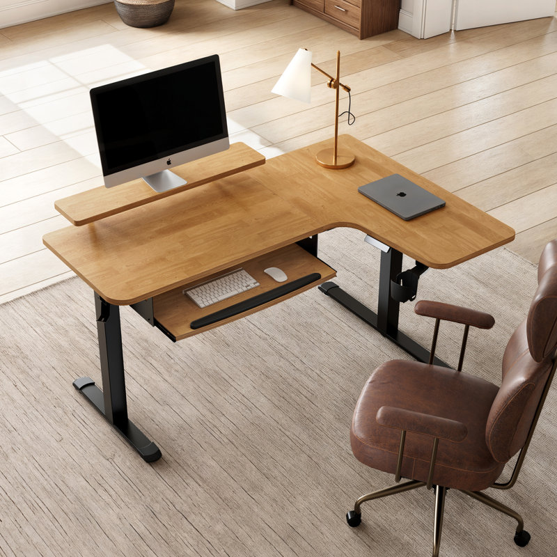 Modern Solid Wood L-Shaped Dual-Motor Electric Height-Adjustable Desk, Right Hand Return