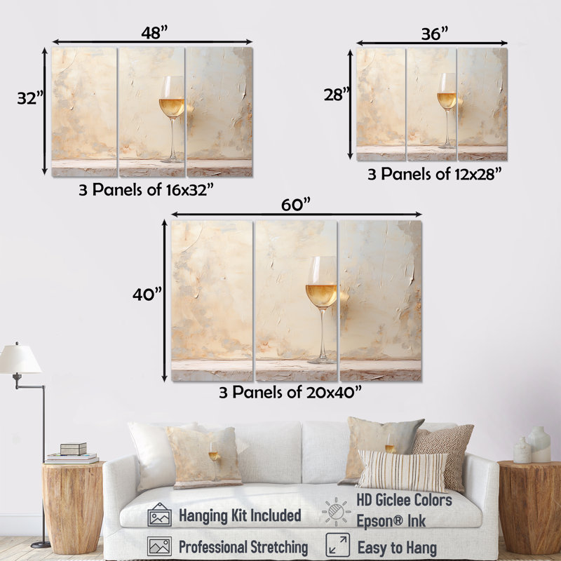 Minimalisme vin champagne - ensemble d'art mural vin et champagne, H 40 po x l 60 po