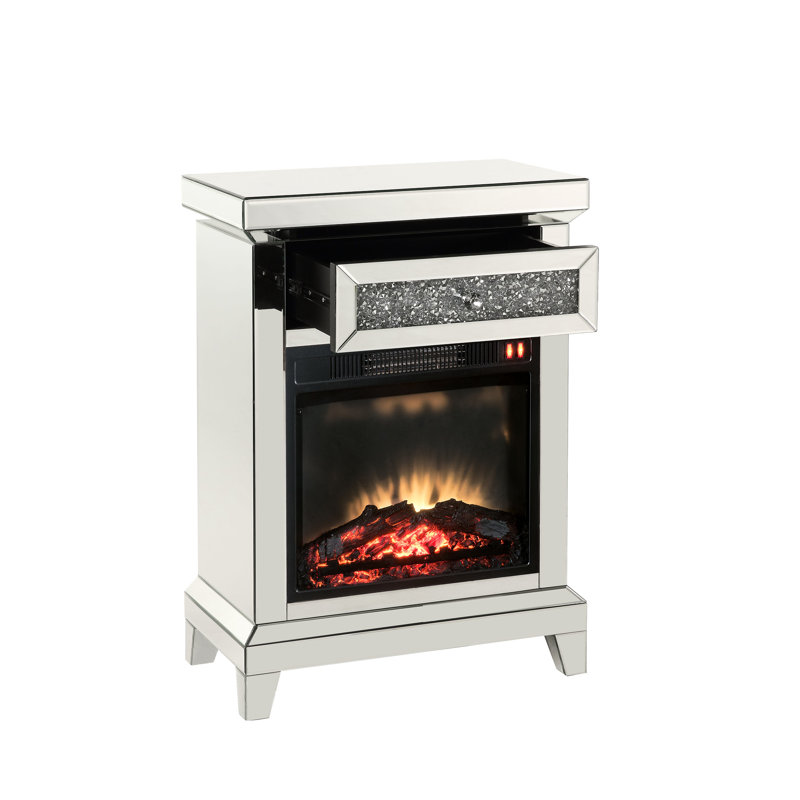 Faux Diamonds And Mirrored Led Electric Fireplace, Assembled, Remote - Operated Touch Panel Controlled, Timer Feature, 1 Storage Drawer With Measures, Mirror Materials, Acrylic Diamond Accent, 4777 ,
