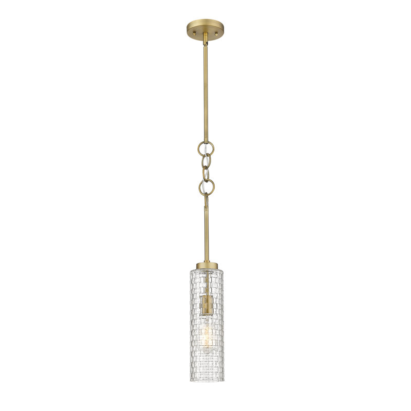 Luminaire suspendu cylindrique à 1 lumière Lakwanzaa, H 20,75 po x l 4 po x P 4 po, Laiton brossé