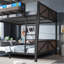 Lit superposé avec tablettes de rangement, structure de lit simple en métal avec lumière DEL et ports USB pour enfants, adolescents-250204536
