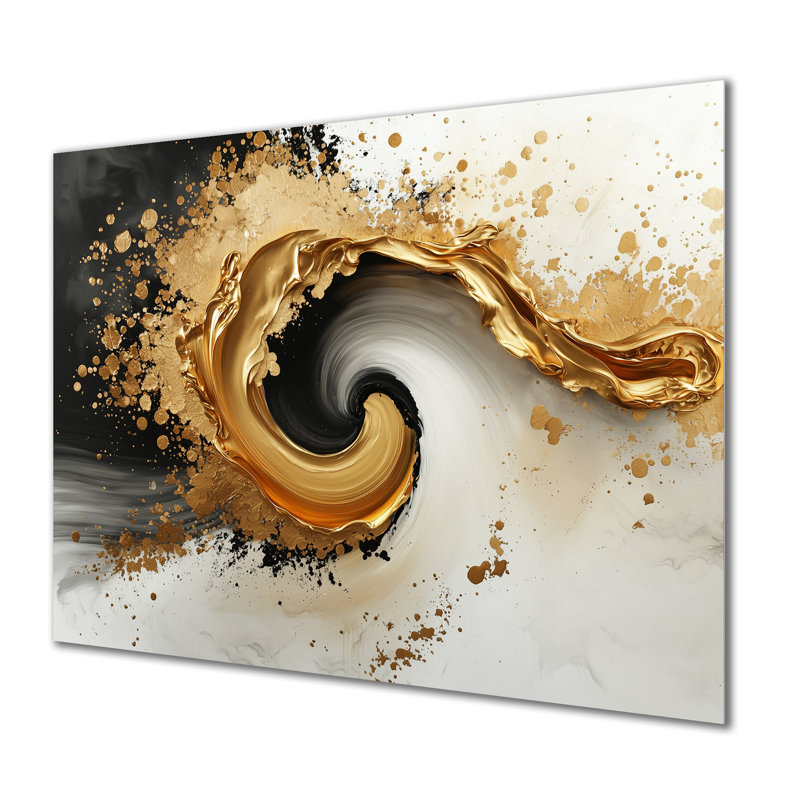 Goldern Vague transitionnelle de liquide foncé encre V - art mural moderne en métal transitionnel, H 24 po x l 32 po