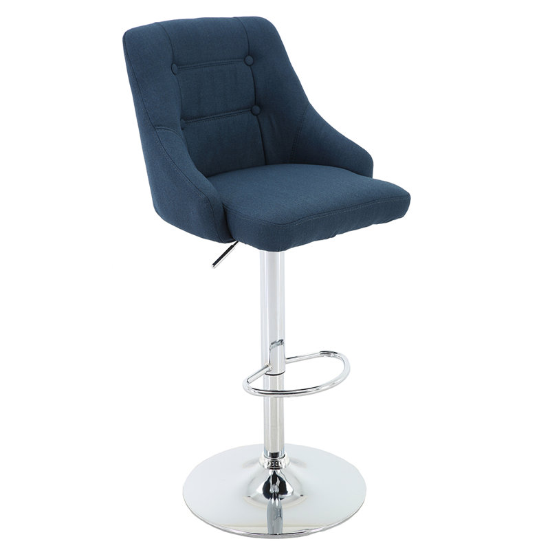 Annasha Swivel Upholstered Adjustable Height Counter Stool with Metal Frame, Blue
