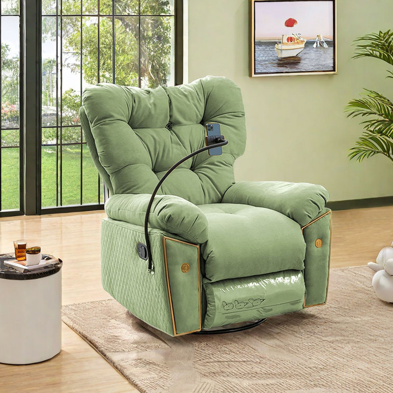 Odvar Upholstered Recliner, Green Suede Fabric