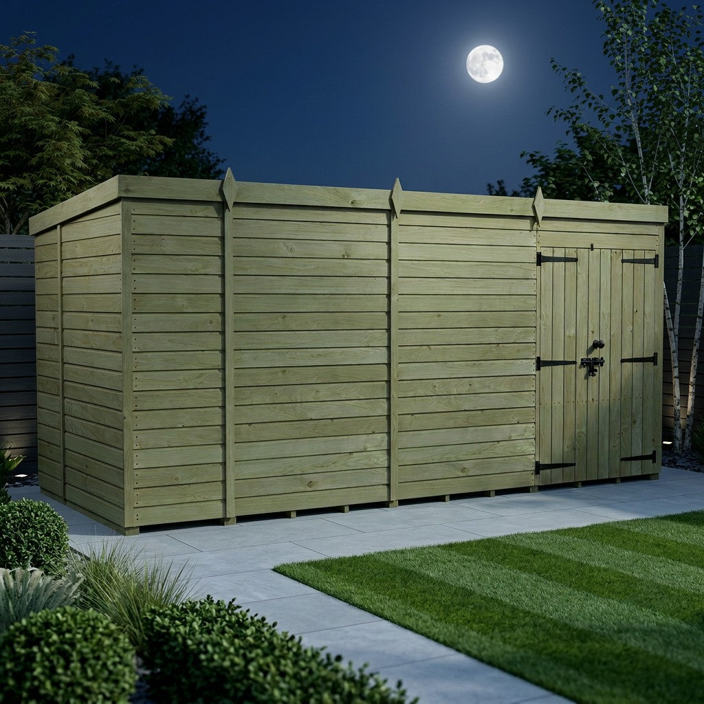 Total Sheds 14ft x 6ft Pent Garden Shed - Double Door - No Windows - Pressure Treated Timber - UK Manufactured